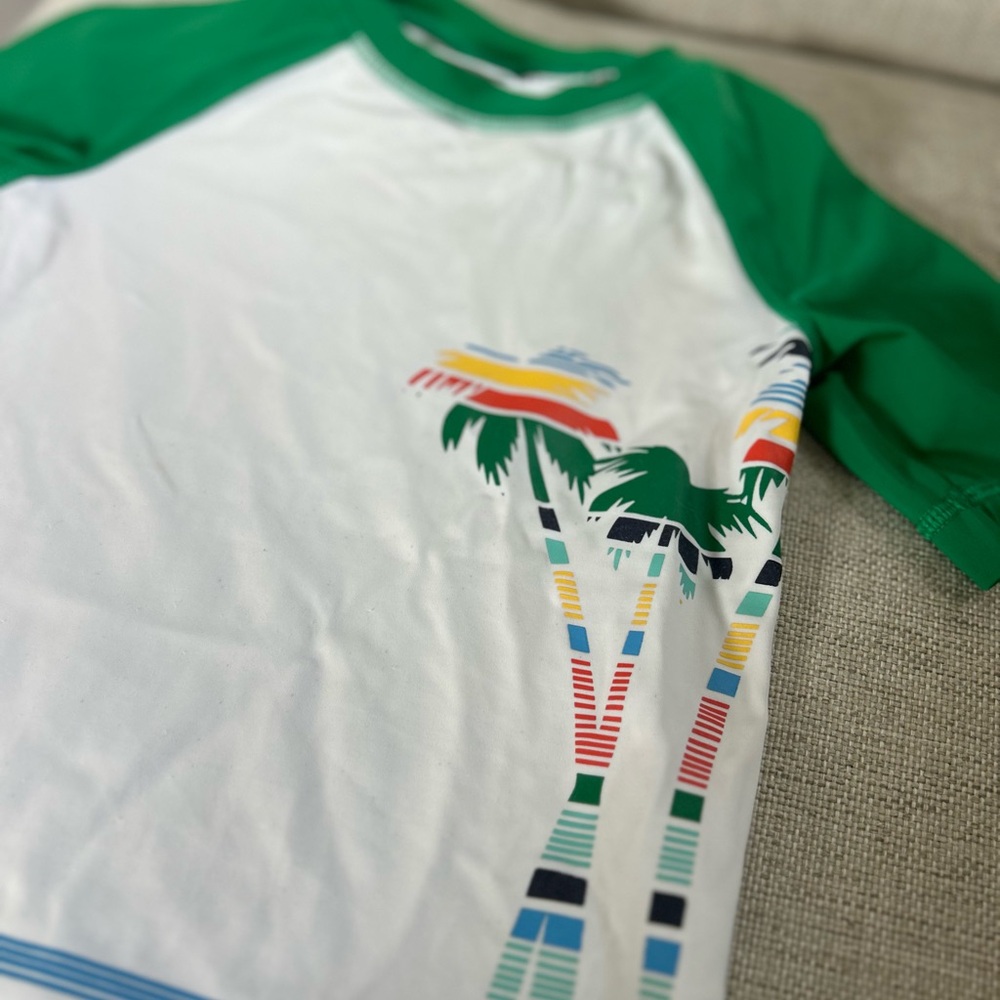 Hanna Andersson Green and White Palm Tree swim top size 4 - Picture 2 of 4